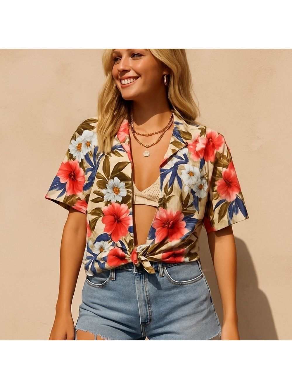 Vintage Floral Hawaiian Button Up Shirt Cathy Daniels XL